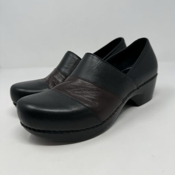 DANSKO Prima Professional Leather Clog Heel Size US 7.5 EU 38 Black Brown Block - Picture 1 of 6